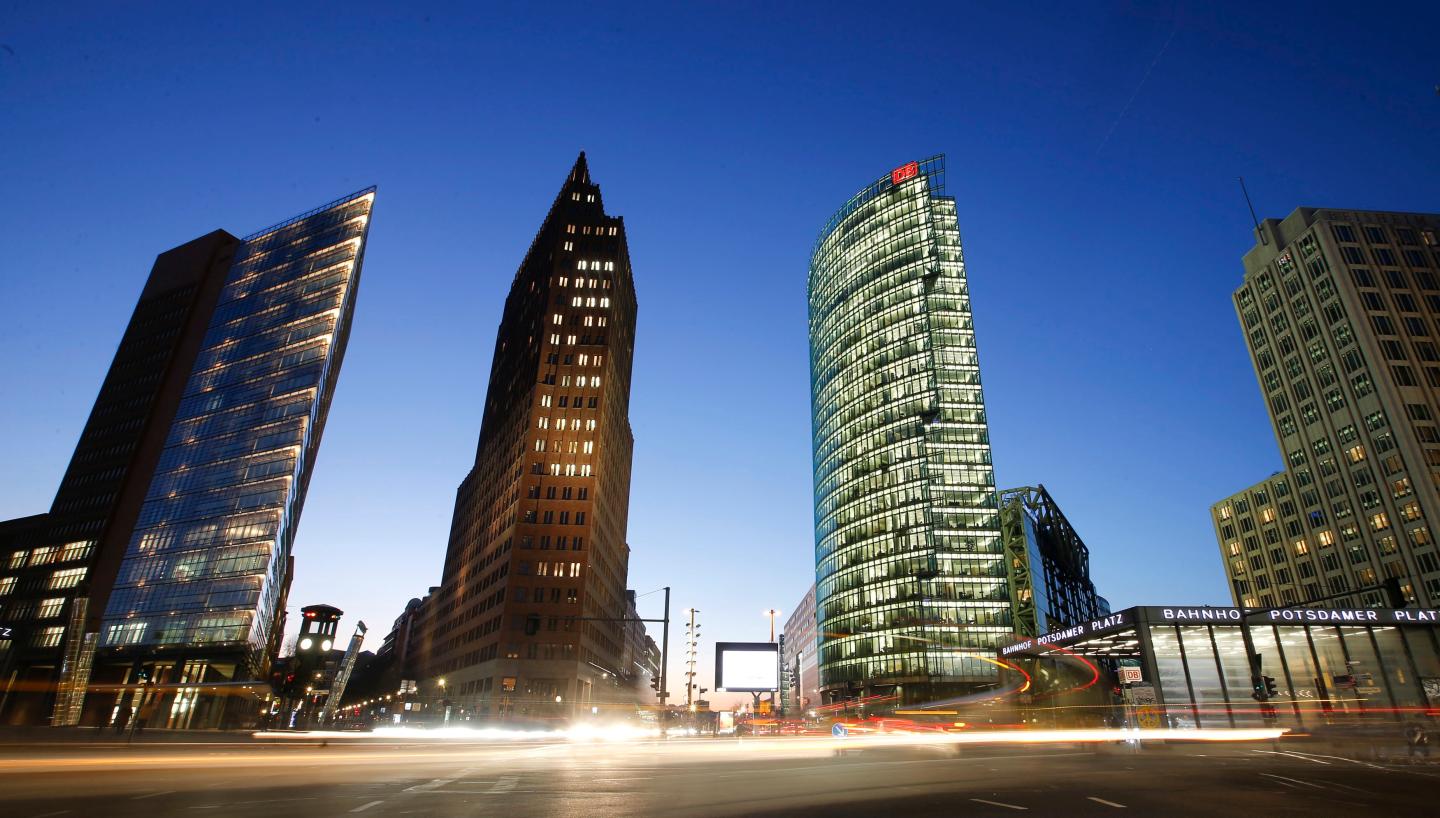 The skyline of the Potsdamer Platz square is pictured in Berlin