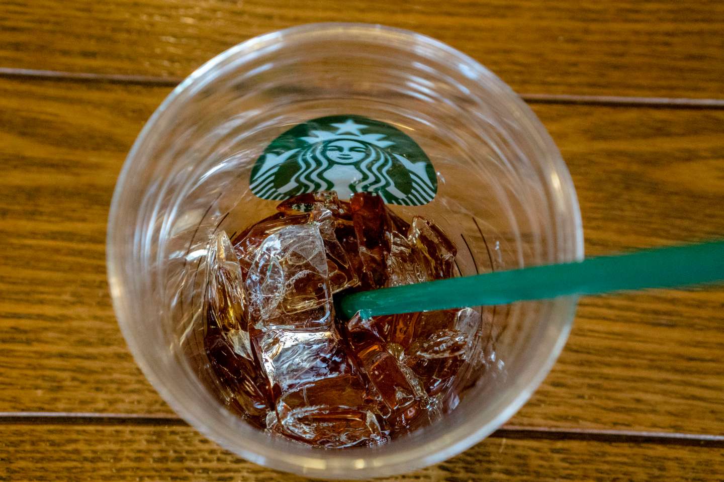 Icy drink in Starbucks coffee shop.  During the third