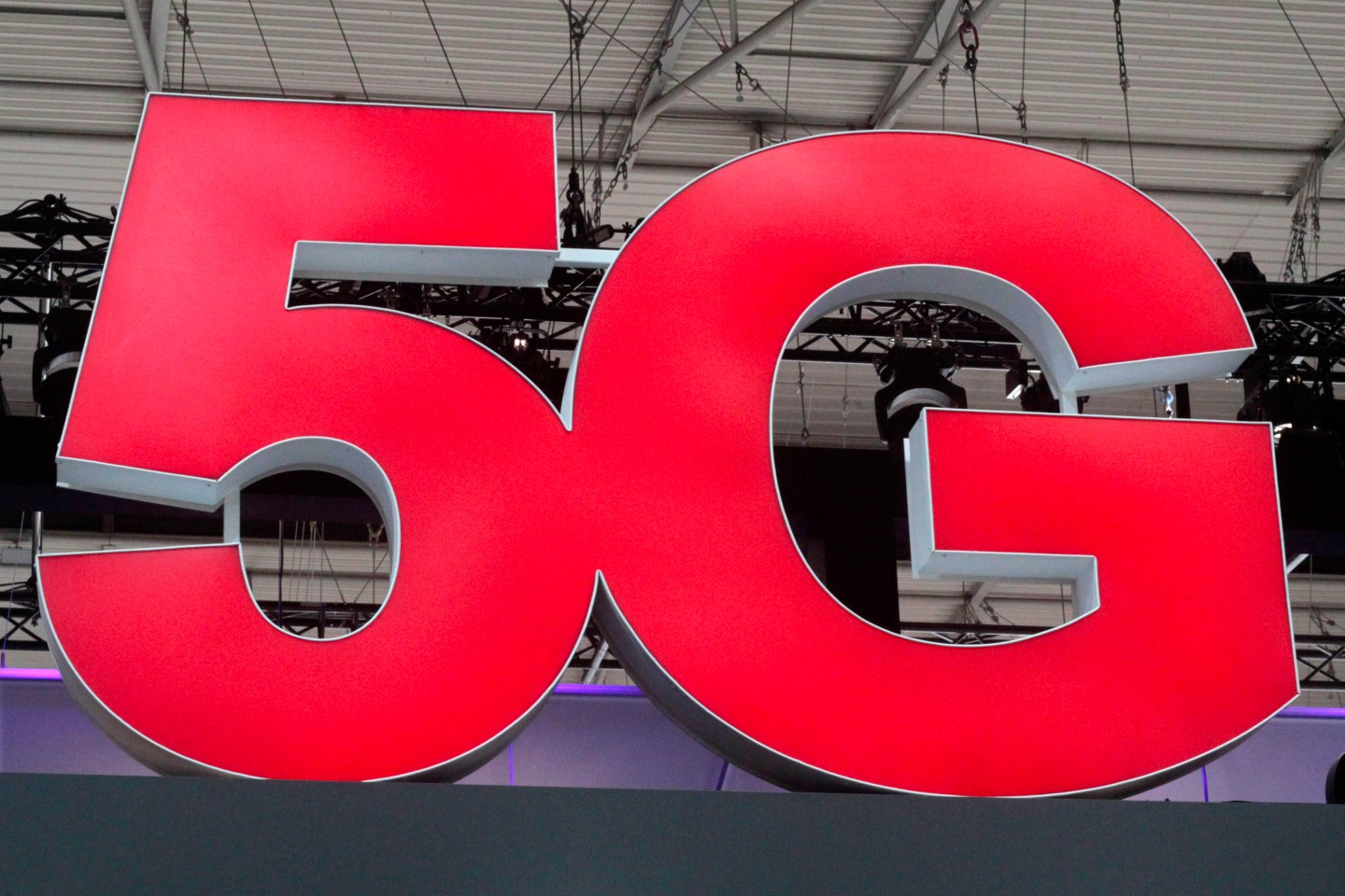 5G sign at the Mobile World Congress in Barcelona.