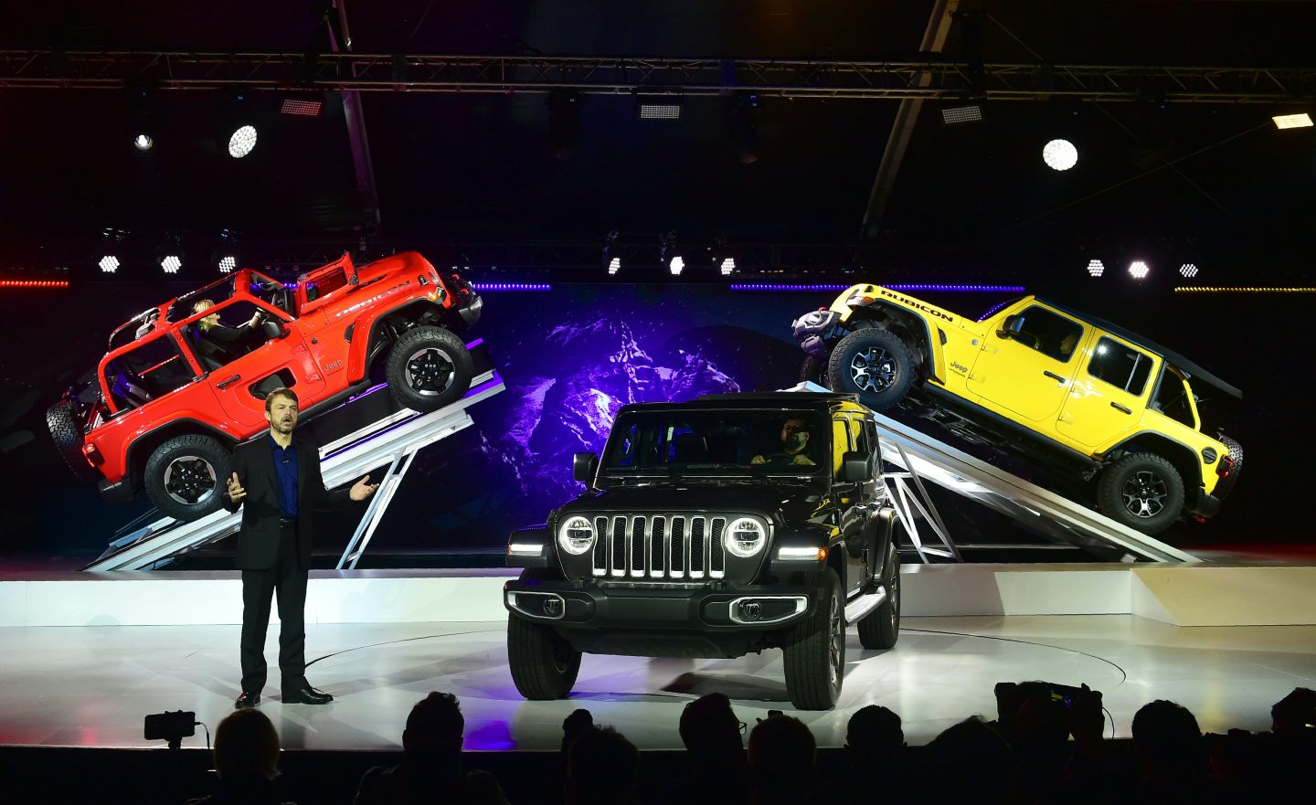 Mike Manley, Head of Jeep, speaks as the new Jeep Wranglers and Jeep Wrangler Sahara