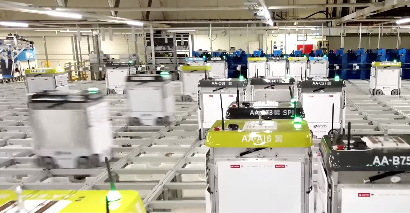 Ocado's highly-automated customer fulfilment center in Andover, England.