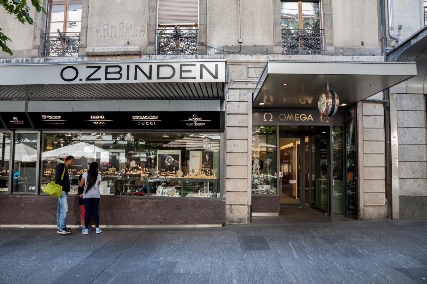 Typical luxury watch and jewelry boutique in the center of Geneva. Swiss watches are a symbol of the swiss know how and of its economy