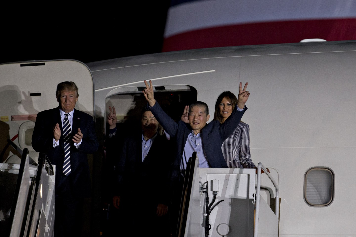 President Trump Greets Secretary Of State Pompeo And American Detainees At Joint Base Andrews