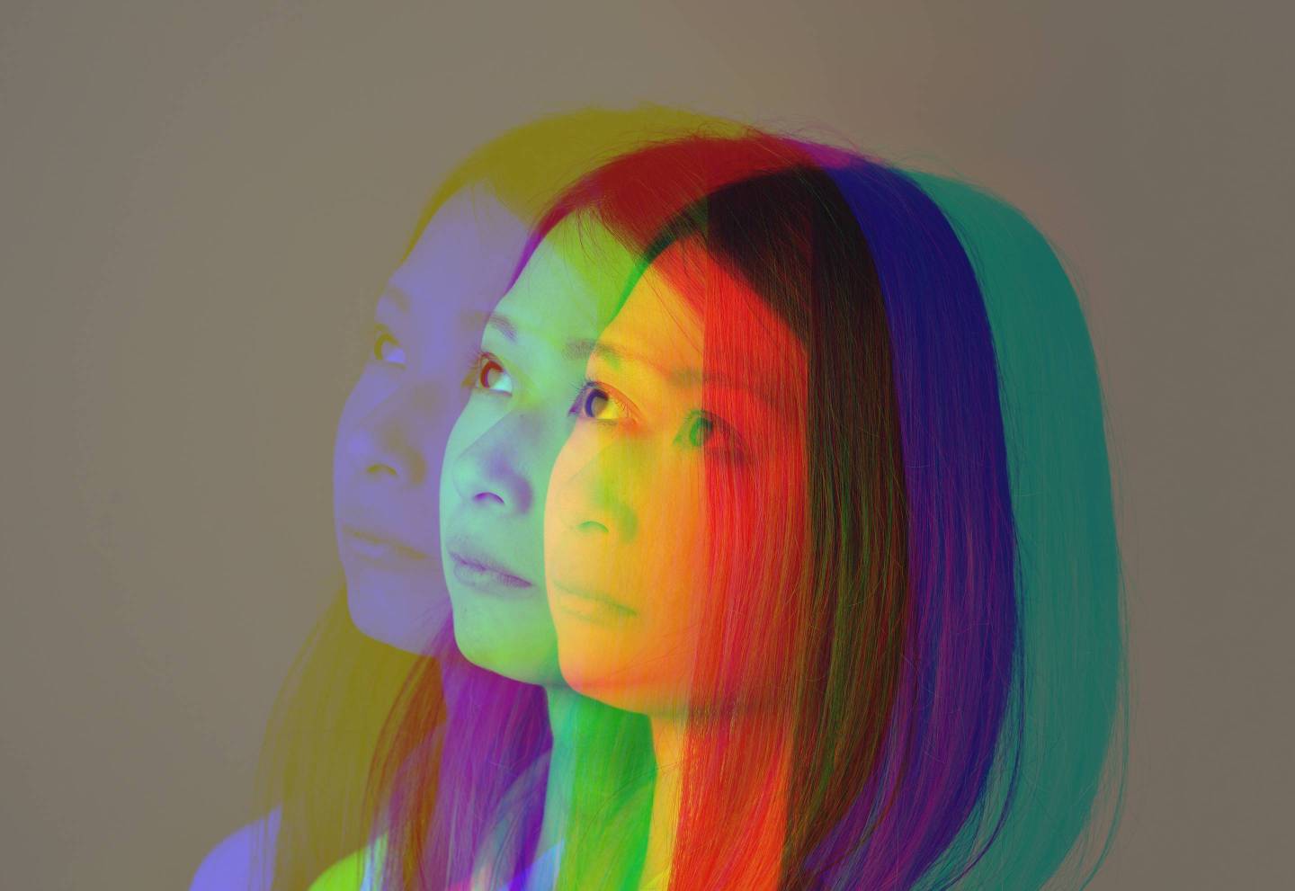Portrait of an asian woman made of multiple exposure