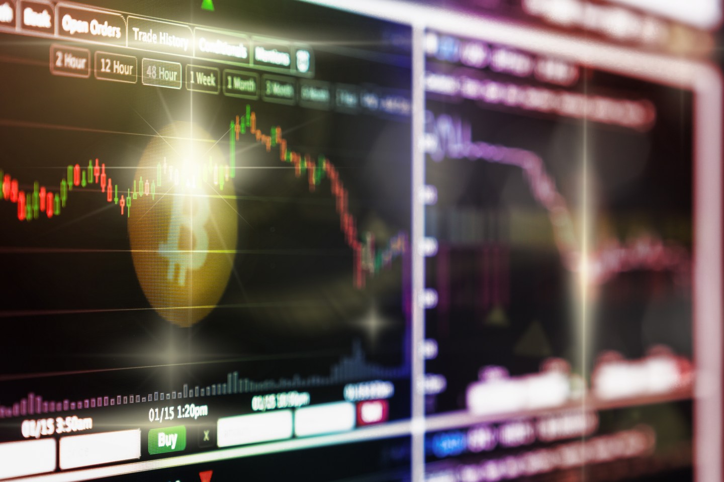 Business and market trade concept, Cryptocurrency trading screen, Bitcoin exchange screen of trading information, Block chain technology of Crypto concept