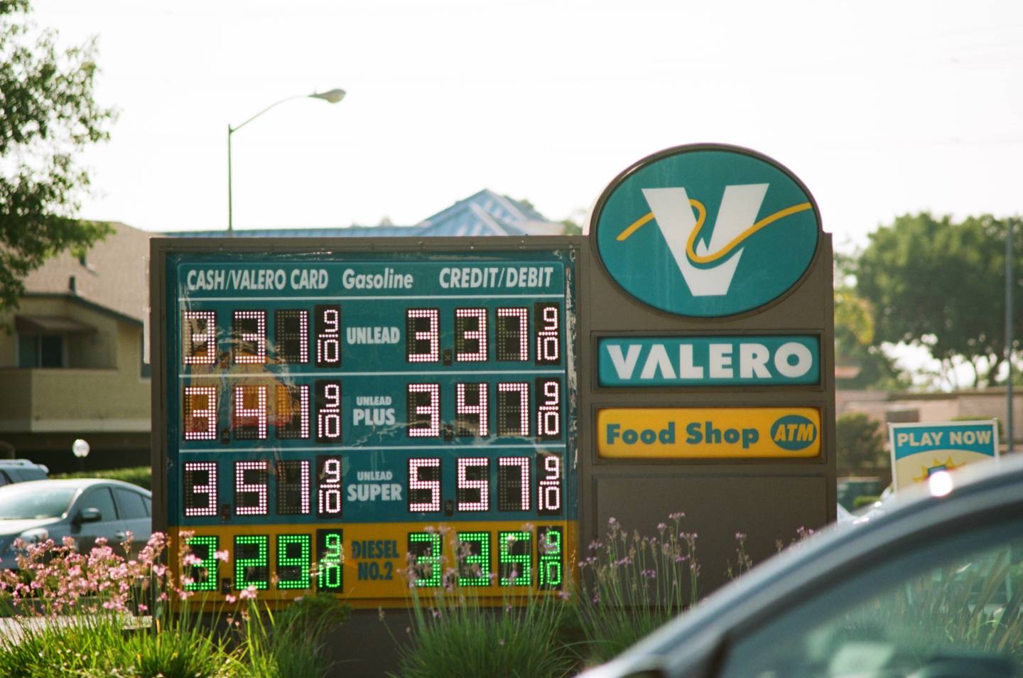 A gas station sign shows high gasoline prices in the San Francisco Bay Area.