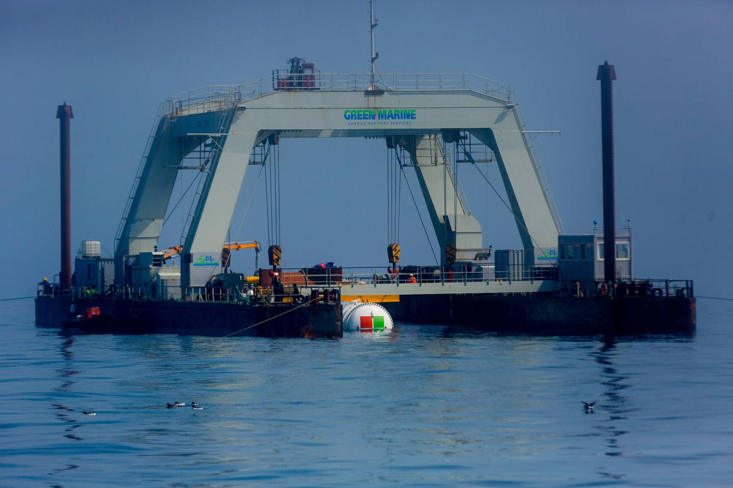 Microsoft's Project Natick on deployment day off the coast of Orkney Island, Scotland