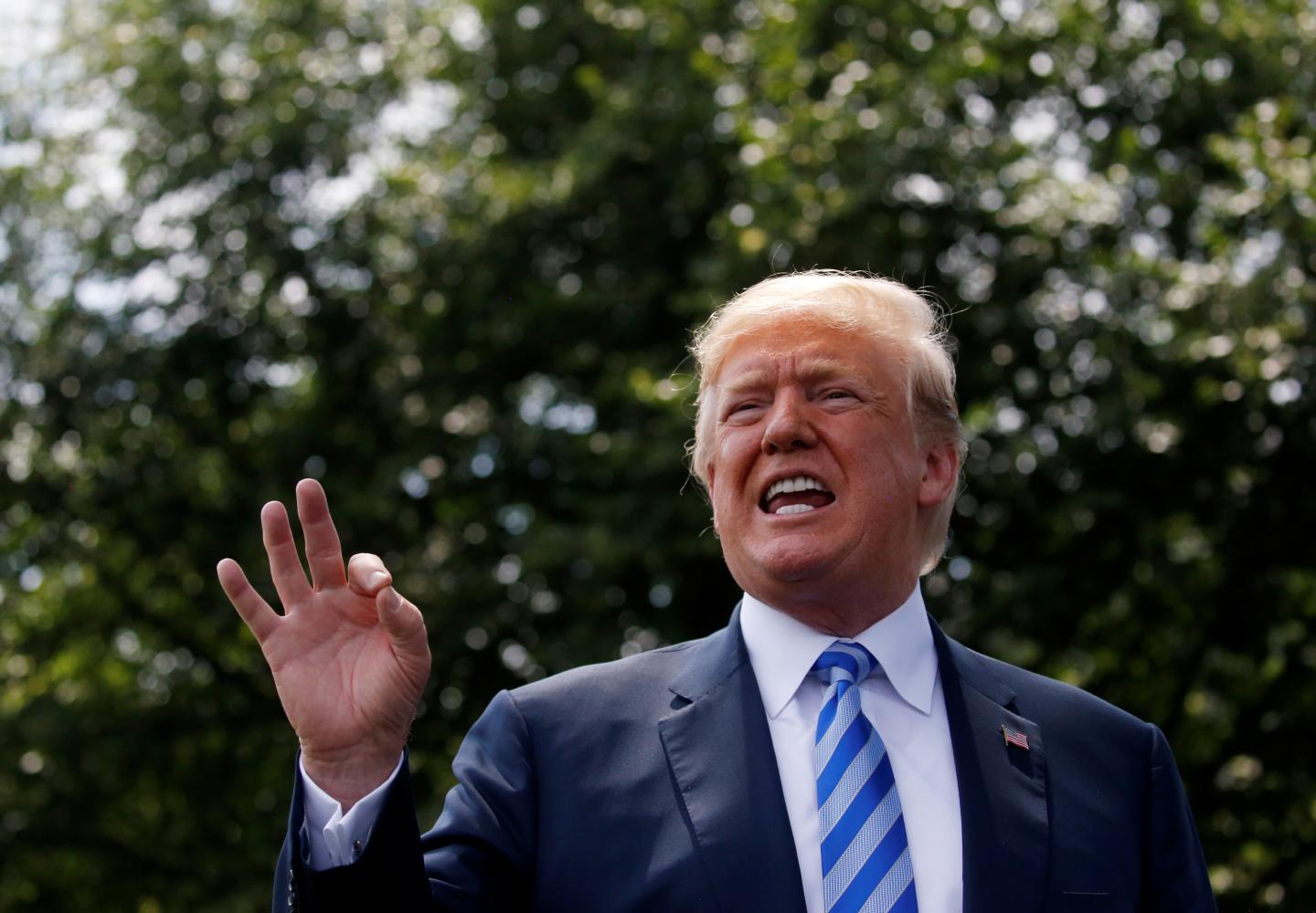 U.S. President Donald Trump talks to the media after meeting with North Korea's envoy Kim Yong Chol at the White House in Washington