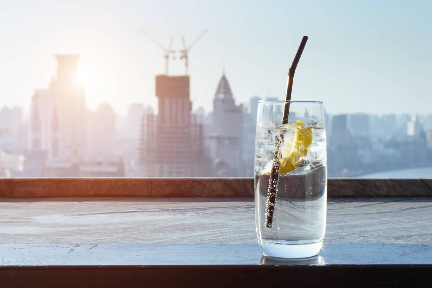 Drinks with city background