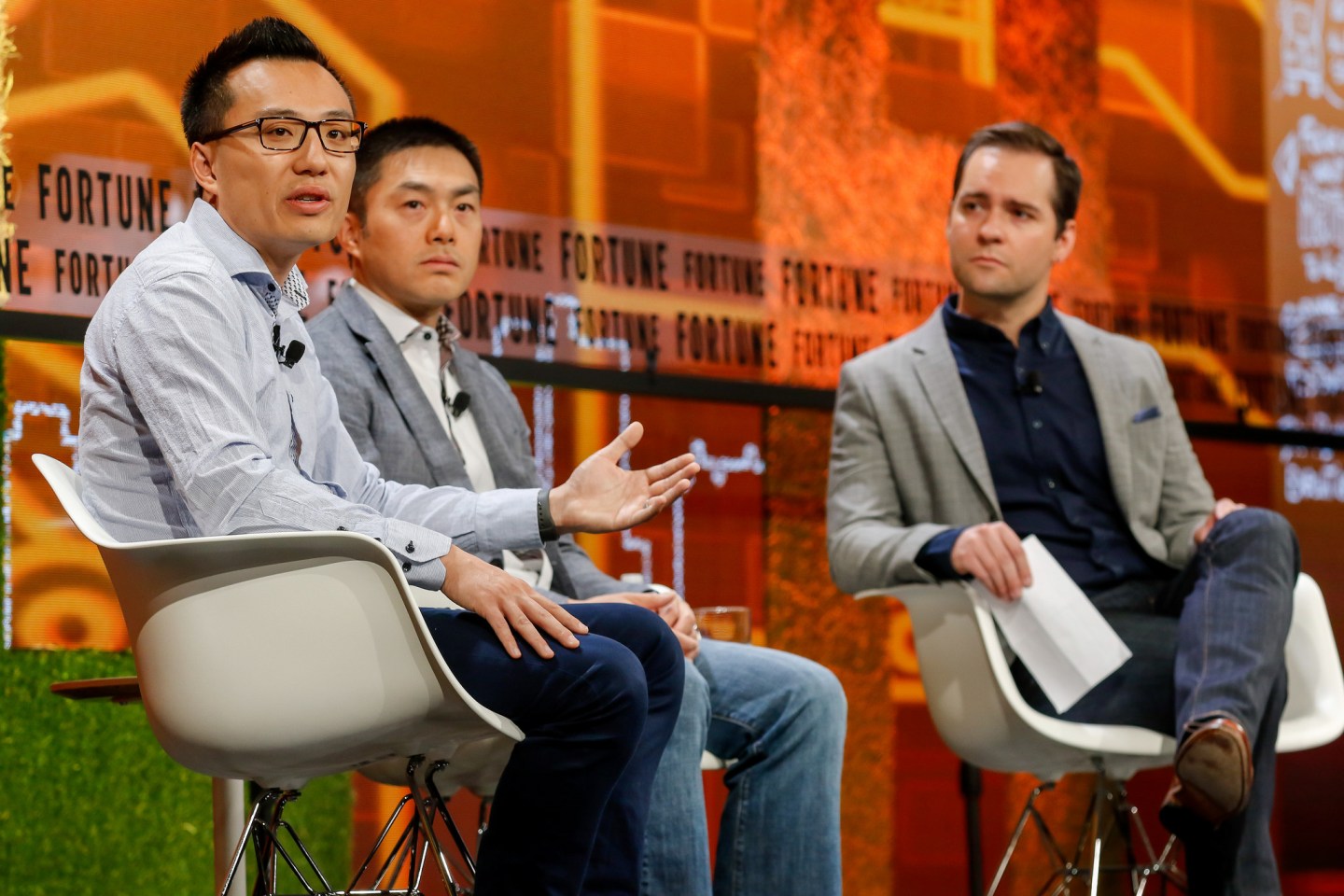 DoorDash CEO Tony Xu, Sequoia Capital's Alfred Lin, and Fortune's Andrew Nusca at Fortune Brainstorm Tech 2018 in Aspen, Colo.