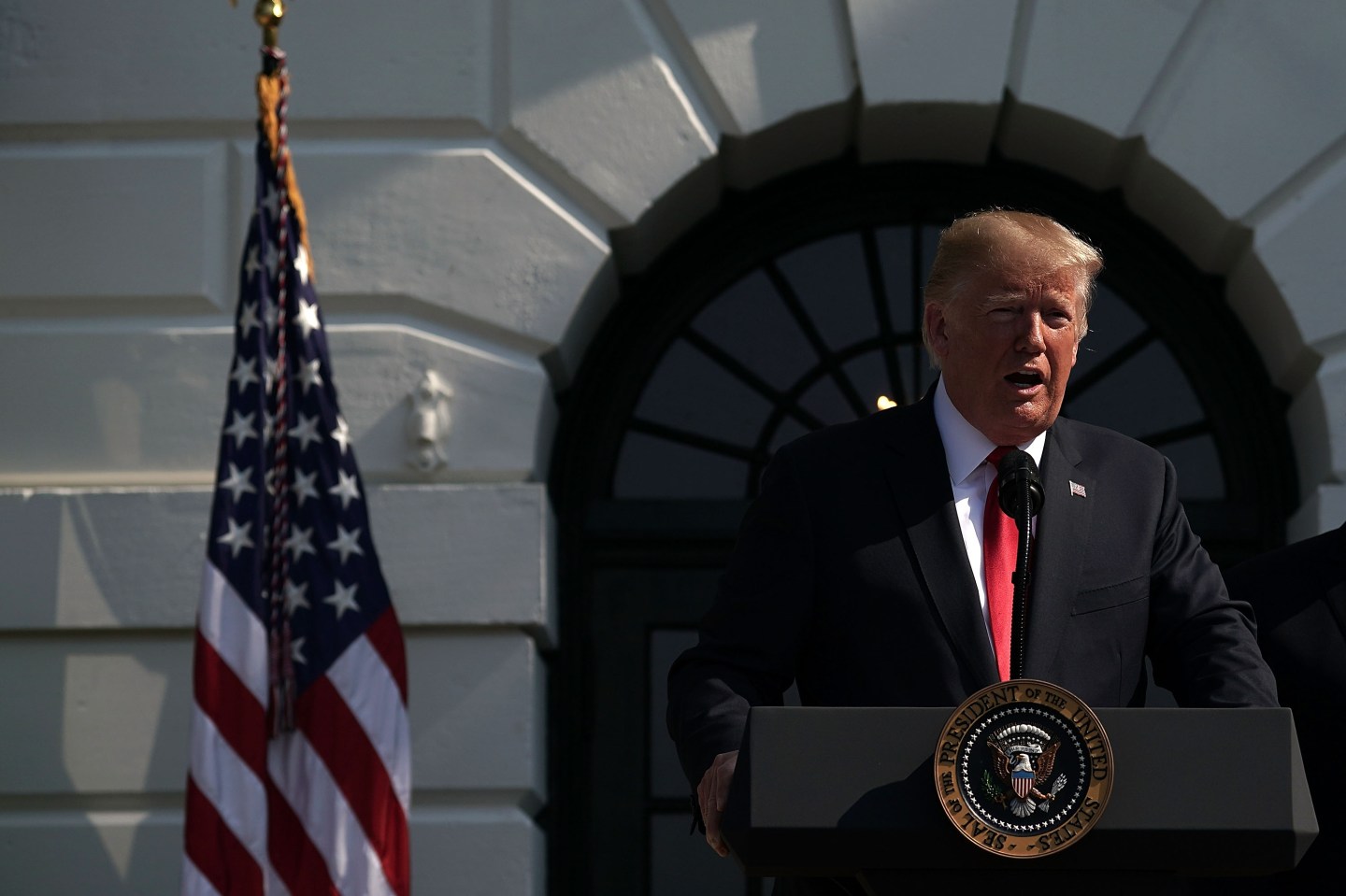 President Trump Gives Remarks On The Economy On The White House South Lawn