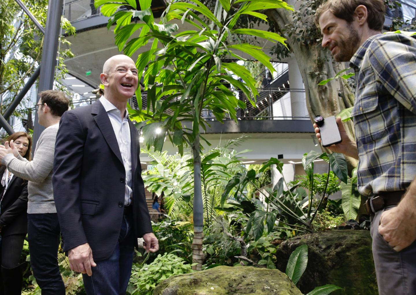 Amazon CEO Jeff Bezos tours the Amazon Spheres in Seattle