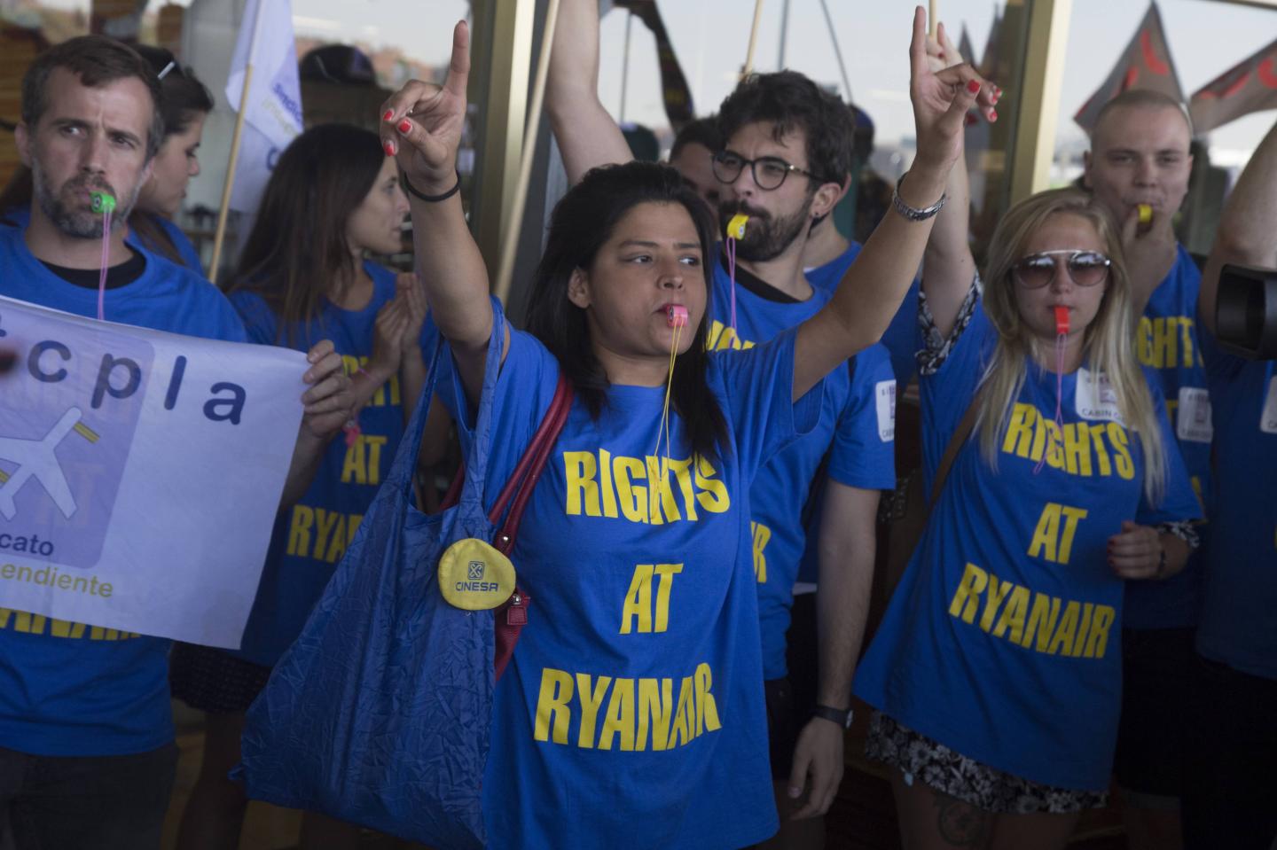 Ryanair cabin crew on strike. The protesters were demanding