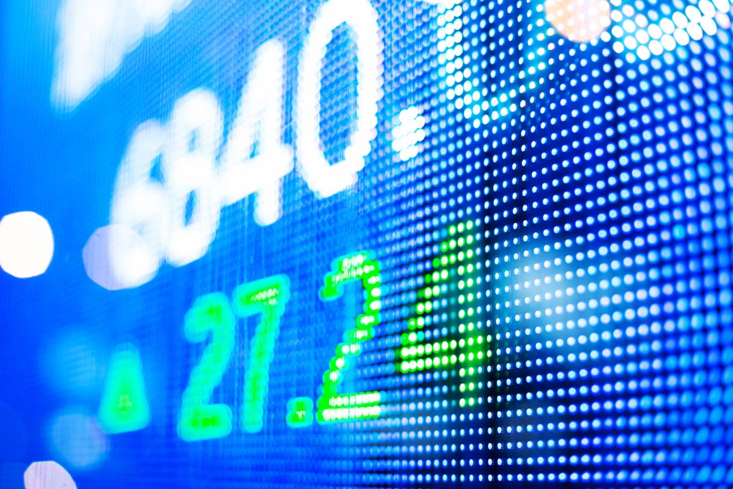 digital screen with data on stock market