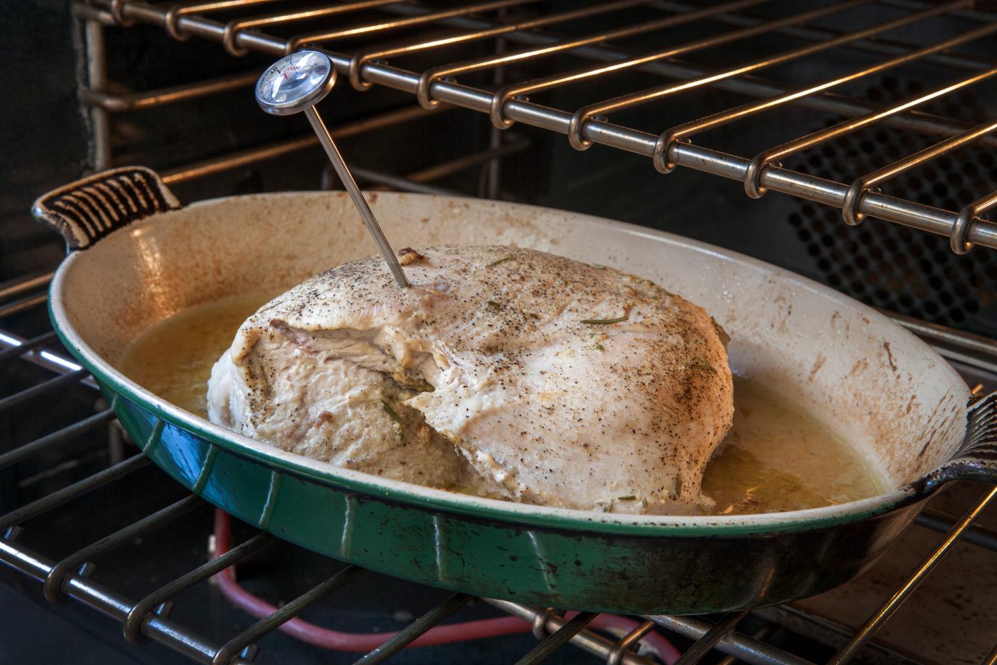 Turkey Breast with Cooking Thermometer in Oven