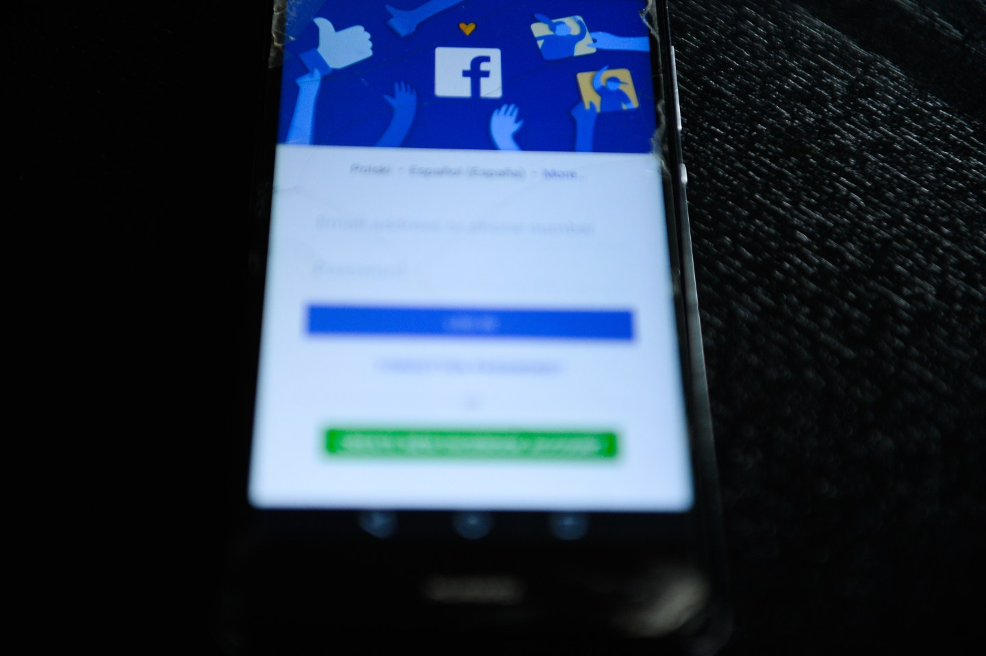 Facebook log in page is seen in a mobile device