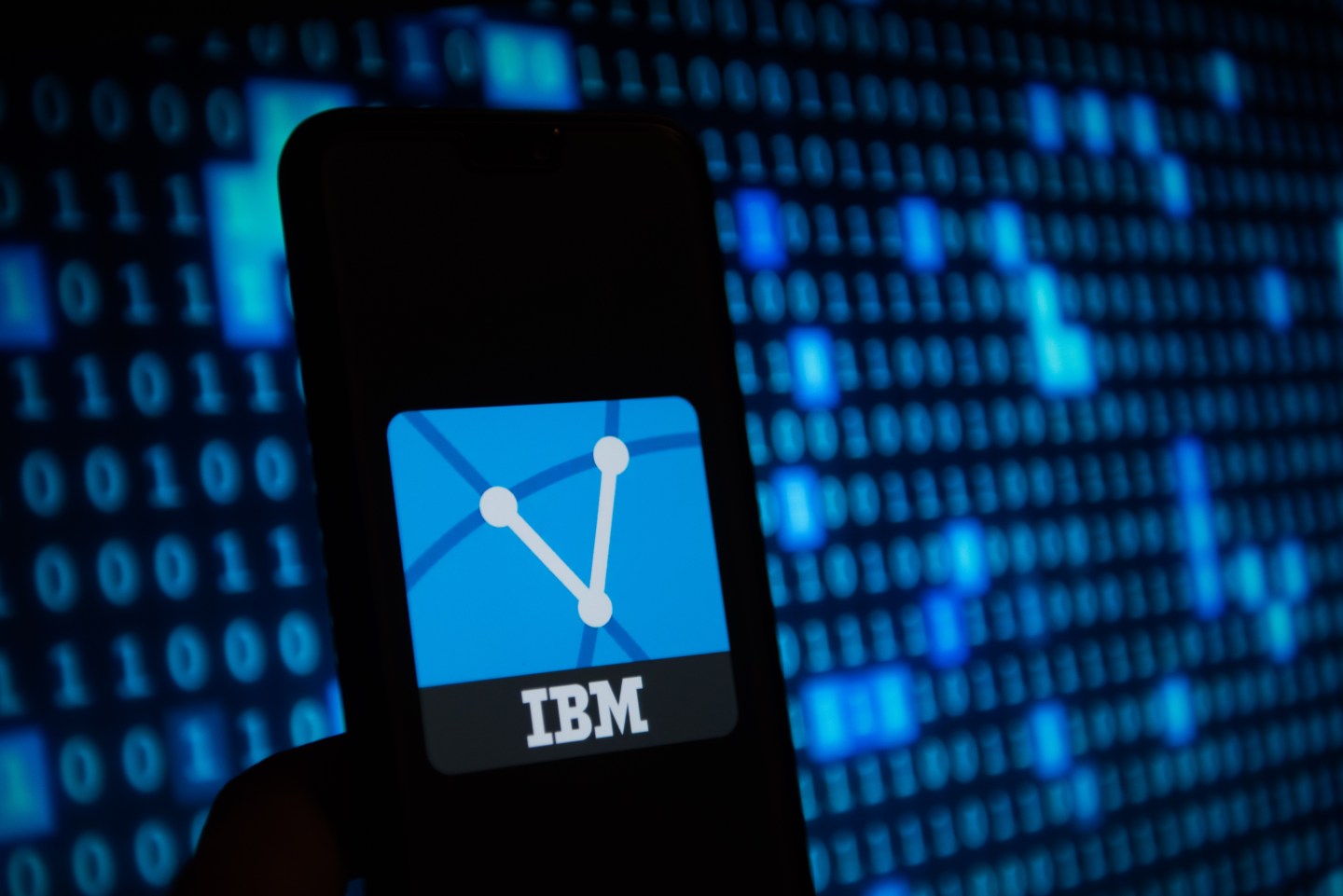 IBM  logo is seen on a mobile phone