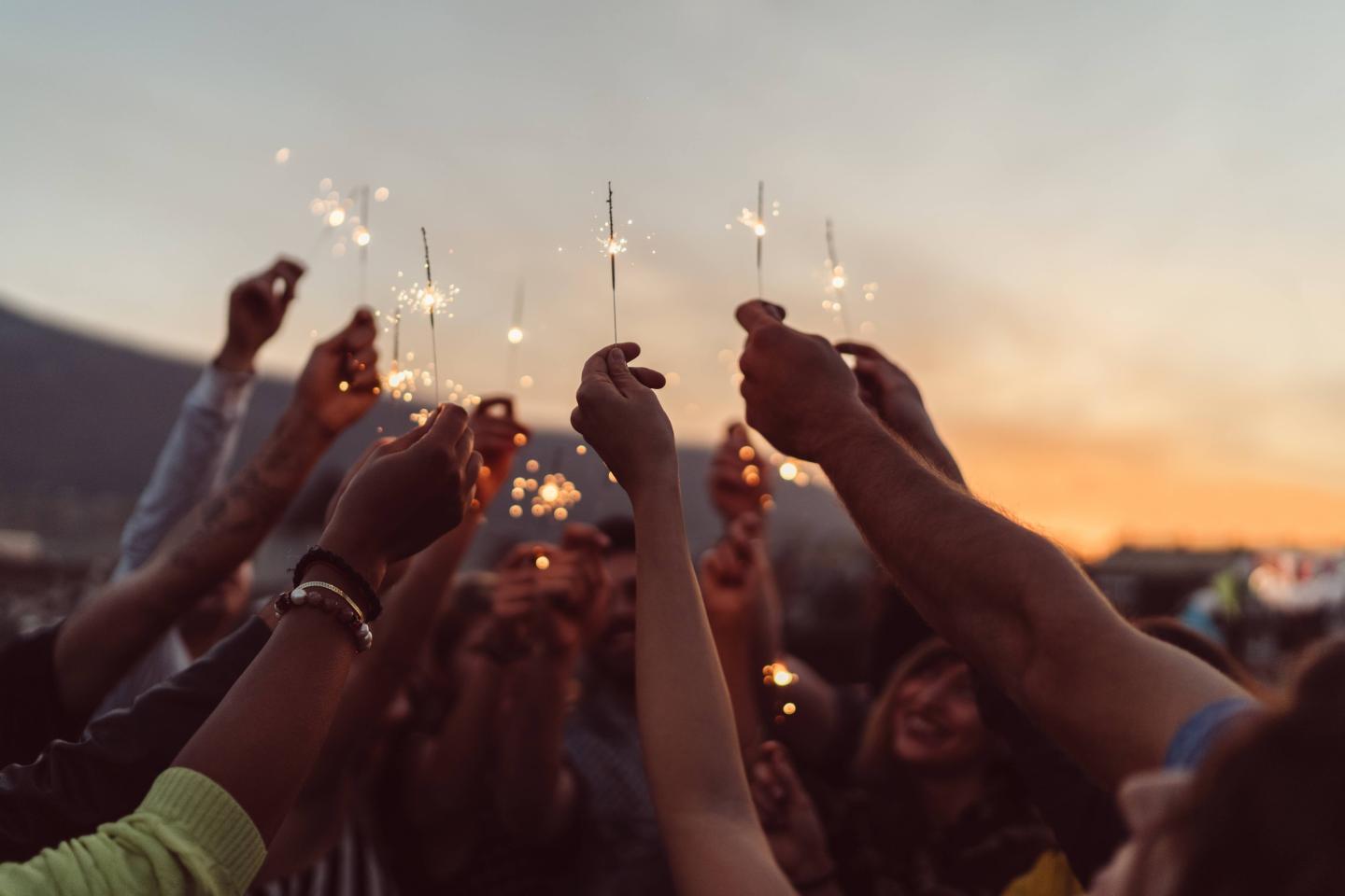 Friends celebrating New Year on the rooftop