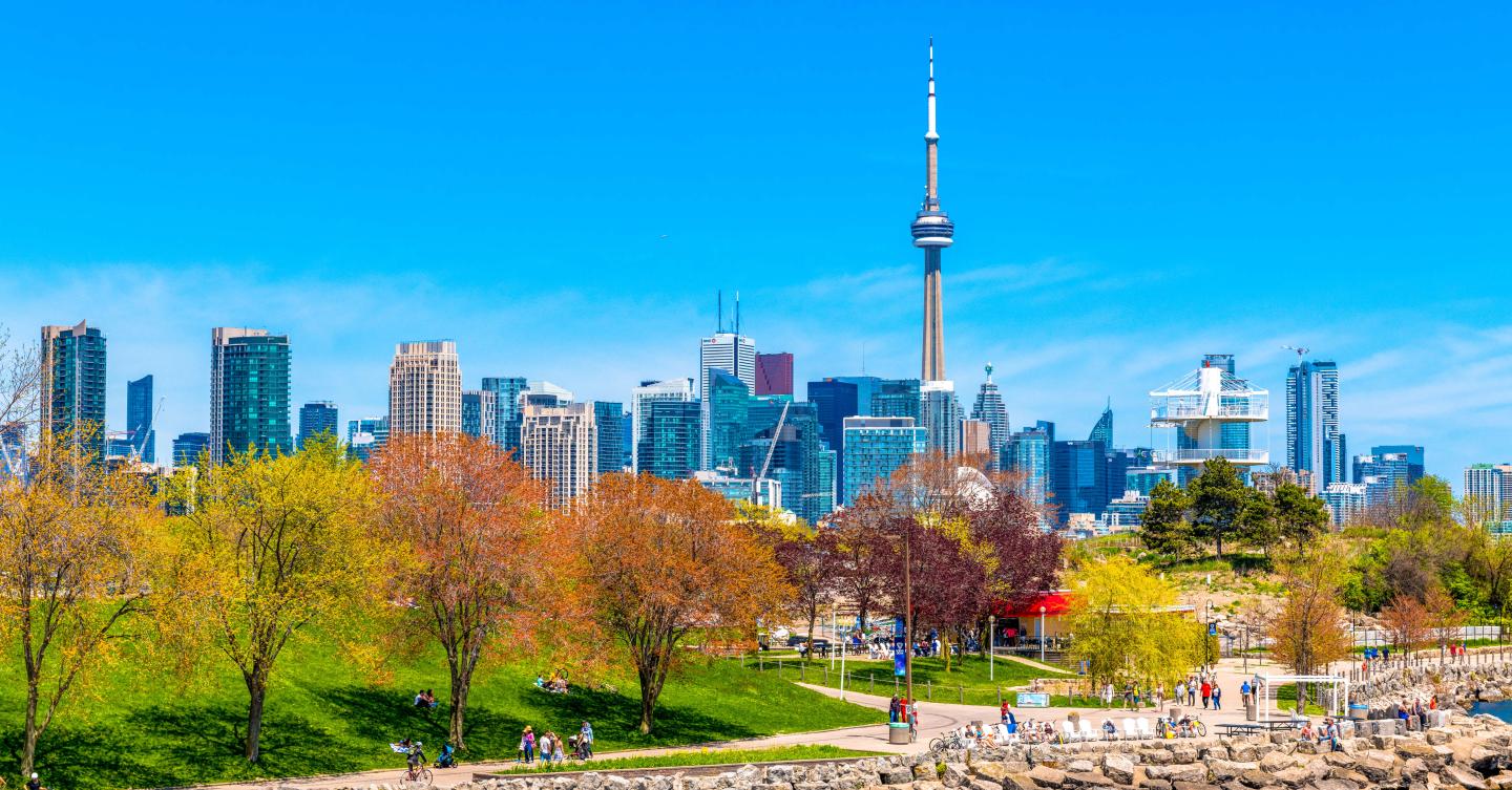 Panorama of the urban skyline including the CN Tower.  Point