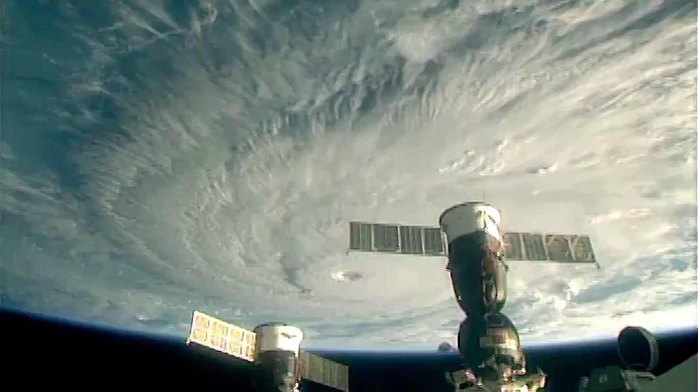A frame from NASA's August 2018 video of Hurricane Lane over the Hawaiian islands.