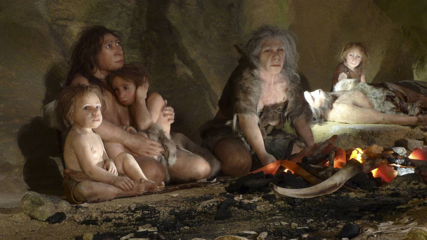 An exhibit shows the life of a neanderthal family in a cave in the new Neanderthal Museum in the northern town of Krapina