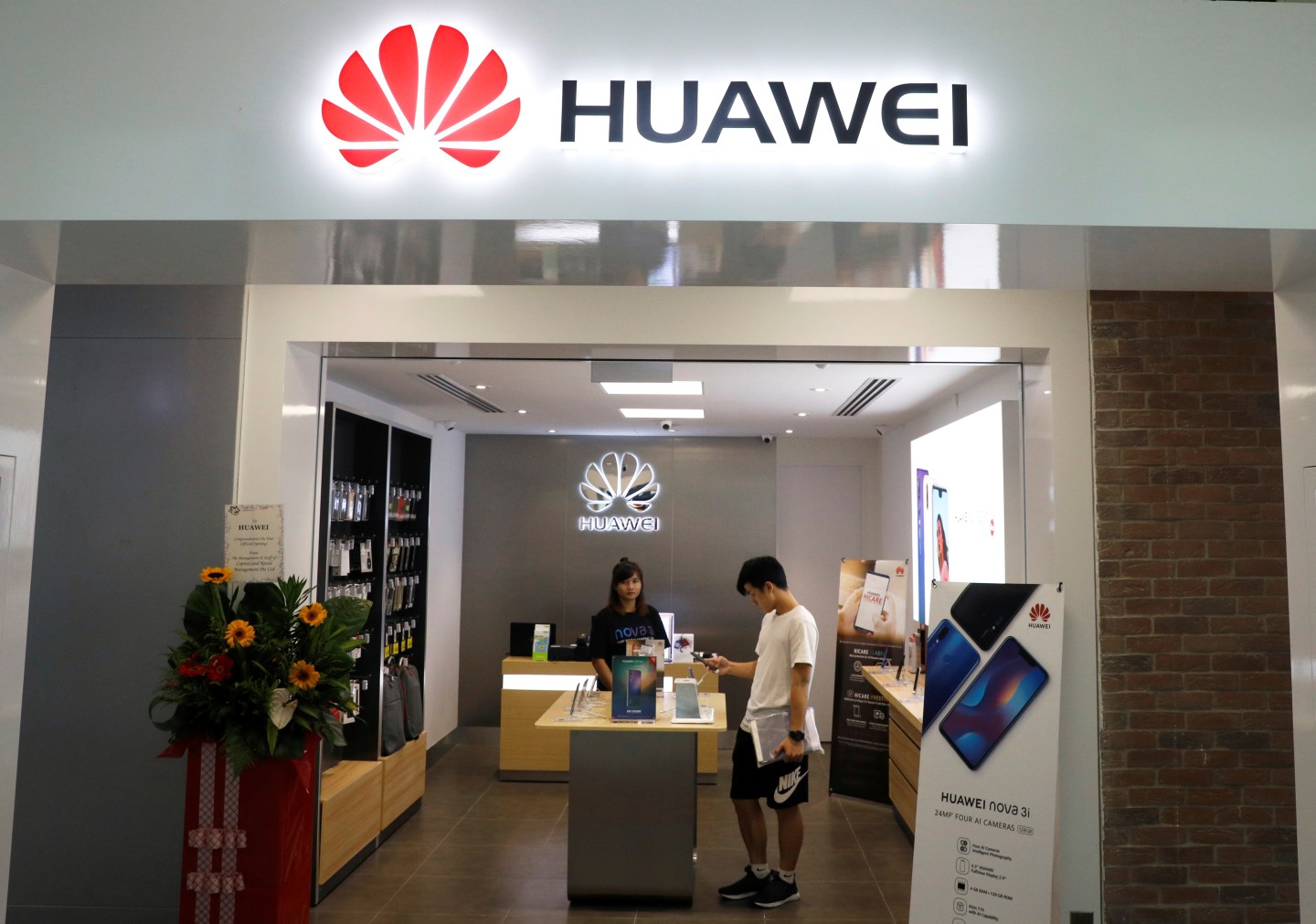 A Huawei shop is pictured in Singapore