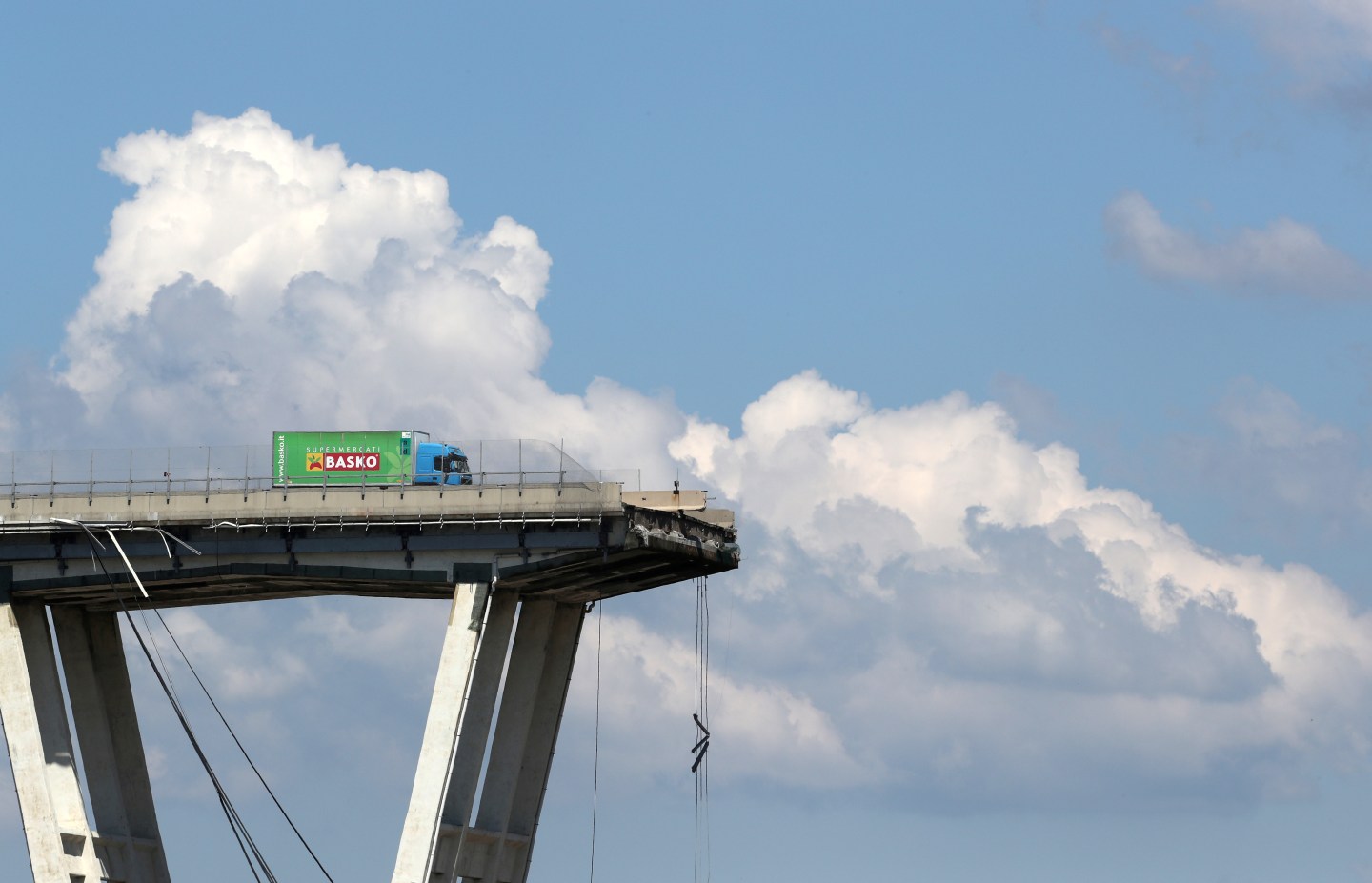 The collapsed Morandi Bridge is seen in the Italian port city of Genoa