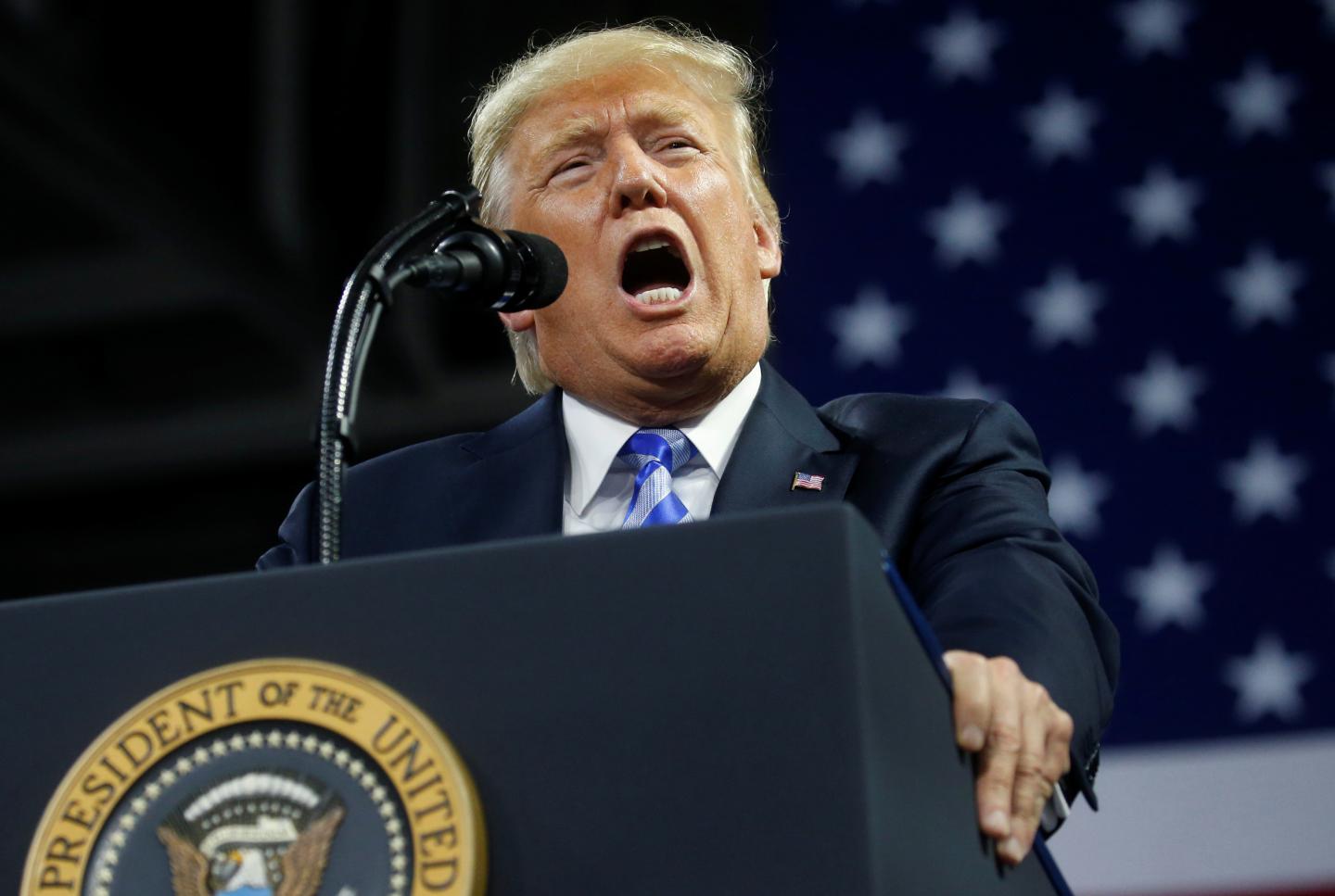 U.S. President Donald Trump speaks at a Make America Great Again rally at the Civic Center in Charleston, West Virginia, U.S.