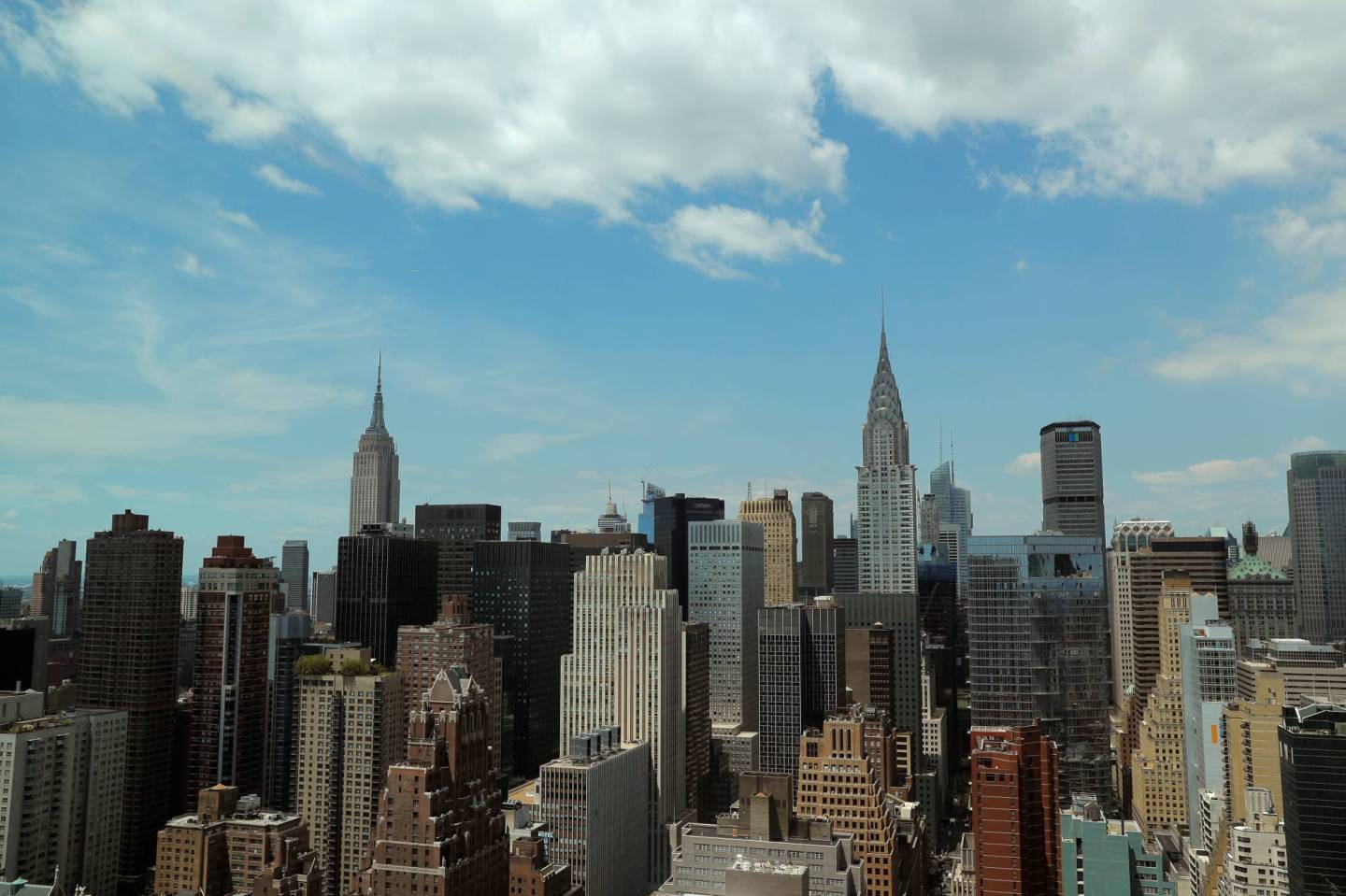 The skyline of midtown Manhattan in New York City as seen from the United Nations headquarters in New York