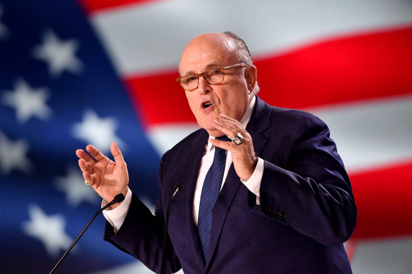Former New York City mayor Rudy Giuliani speaks at the Conference in Support of Freedom and Democracy In Iran on June 30, 2018 in Paris.