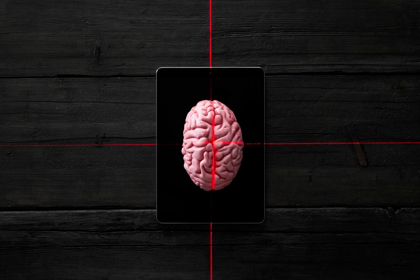 Artificial intelligence, brain on digital tablet getting measured