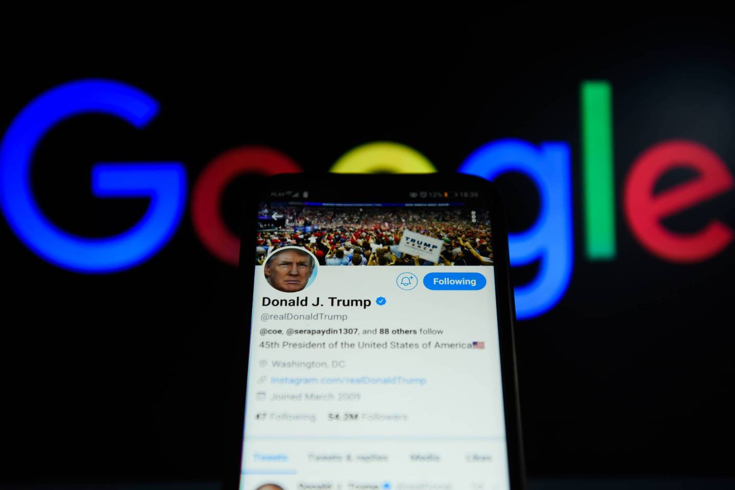 The President of United States, DOnald Trump twitter accound