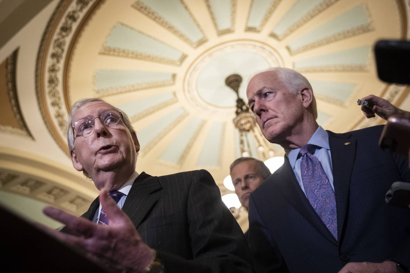 Senate Lawmakers Address The Media After Their Weekly Policy Luncheons