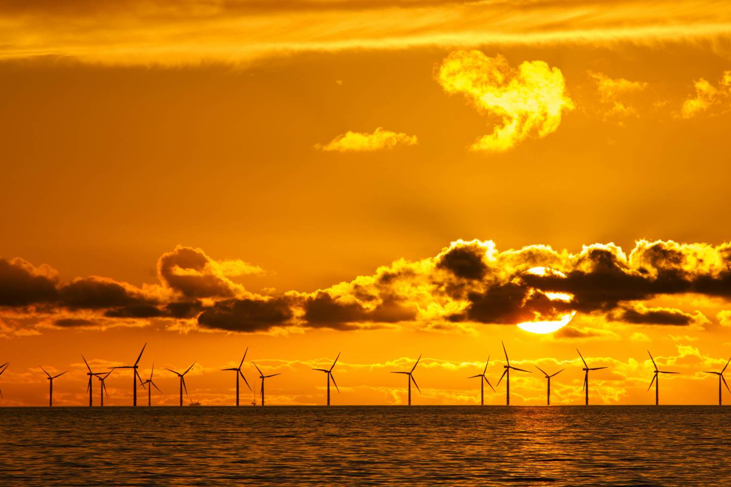 Sunset Over Walney Offshore Wind Farm, Morecambe Bay