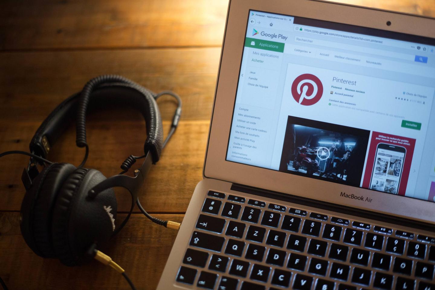 The Pinterest application seen displayed on a Apple MacBook