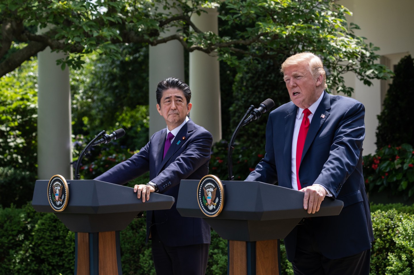 President Trump Holds Joint News Conference With Japanese Prime Minister Shinzo Abe