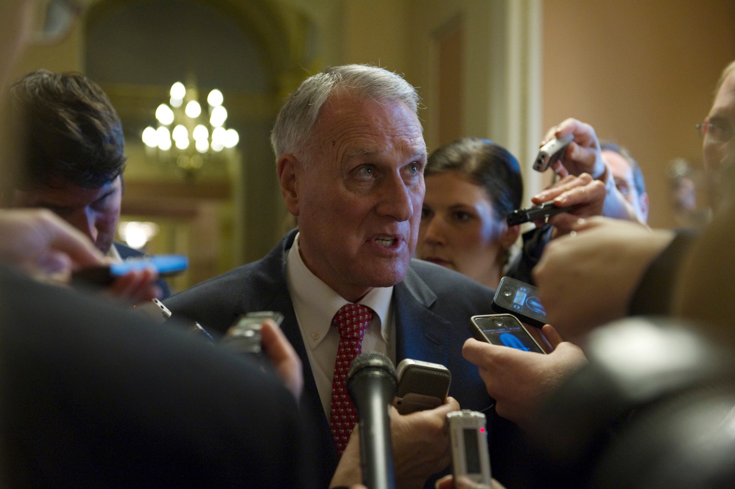 Sen. Kyl speaks to reporters following a caucus meeting at the U.S. Capitol in Washington