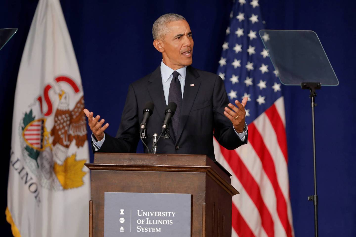 Former U.S. President Barack Obama speaks at the University of Illinois Urbana-Champaign