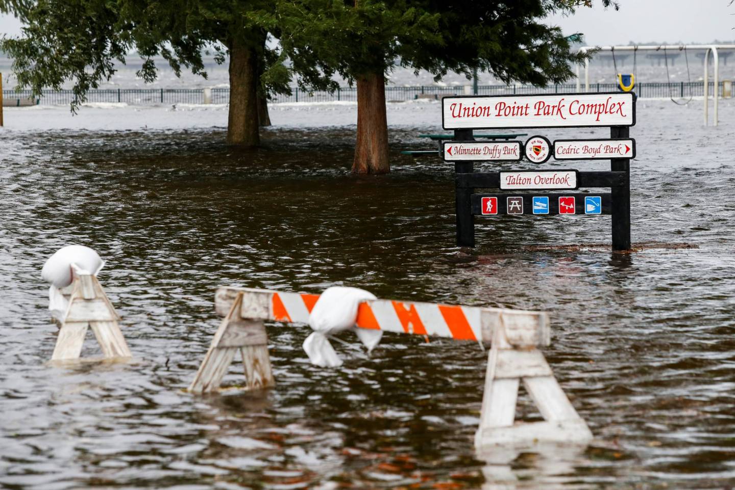 The Union Point Park Complex is seen flooded as the Hurricane Florence comes ashore in New Bern, North Carolina