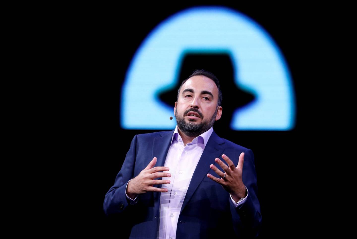 Facebook CSO Alex Stamos gives a keynote address during the Black Hat information security conference in Las Vegas
