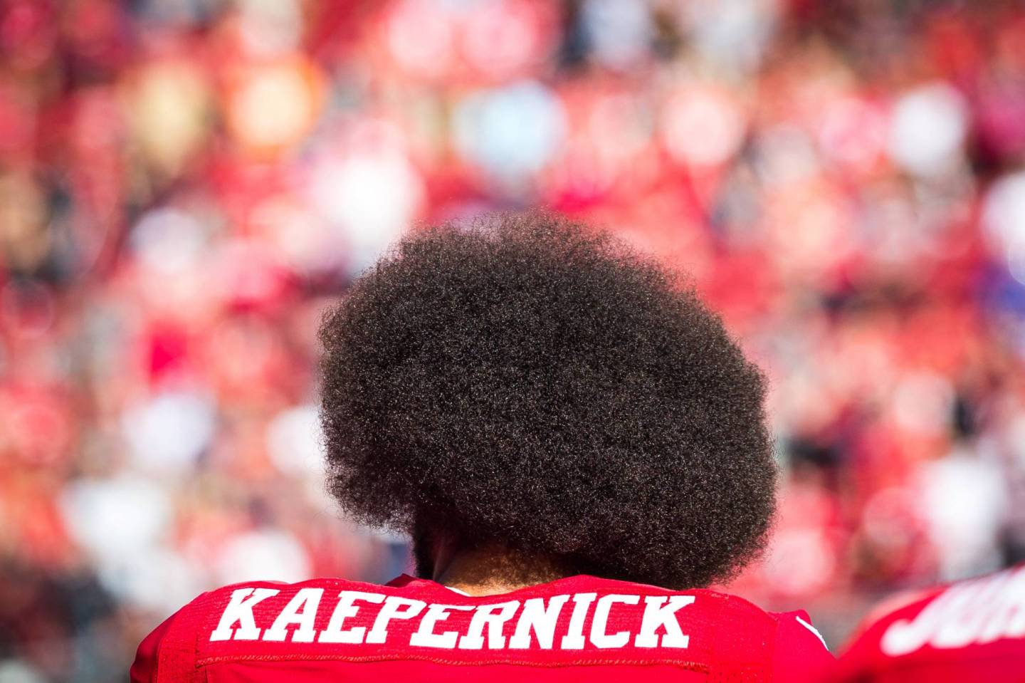 San Francisco 49ers quarterback Colin Kaepernick prepares to take the field before an NFL game against the Tampa Bay Buccaneers at Levi's Stadium in Santa Clara