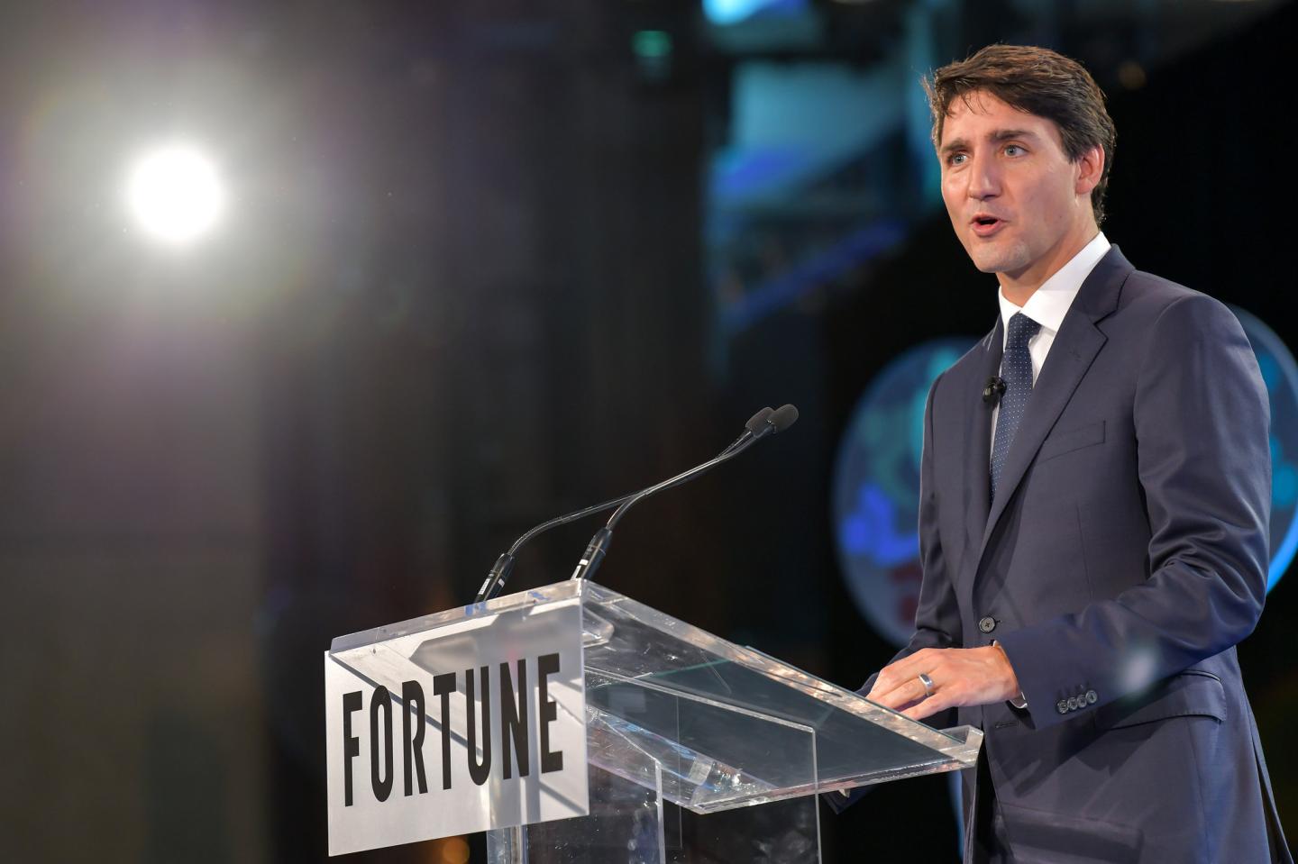 Canada prime minister Justin Trudeau speaking at the 2018 Fortune Global Forum in Toronto.