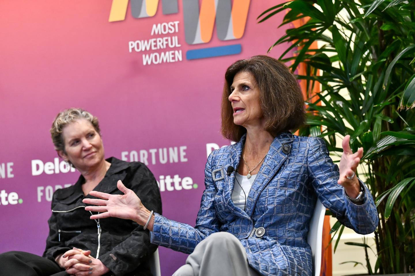 Susan Schwab (left) and Pat Russo (right) on a panel about boards of directors at Fortune's MPW Summit. (Photograph by Fortune Most Powerful Women)