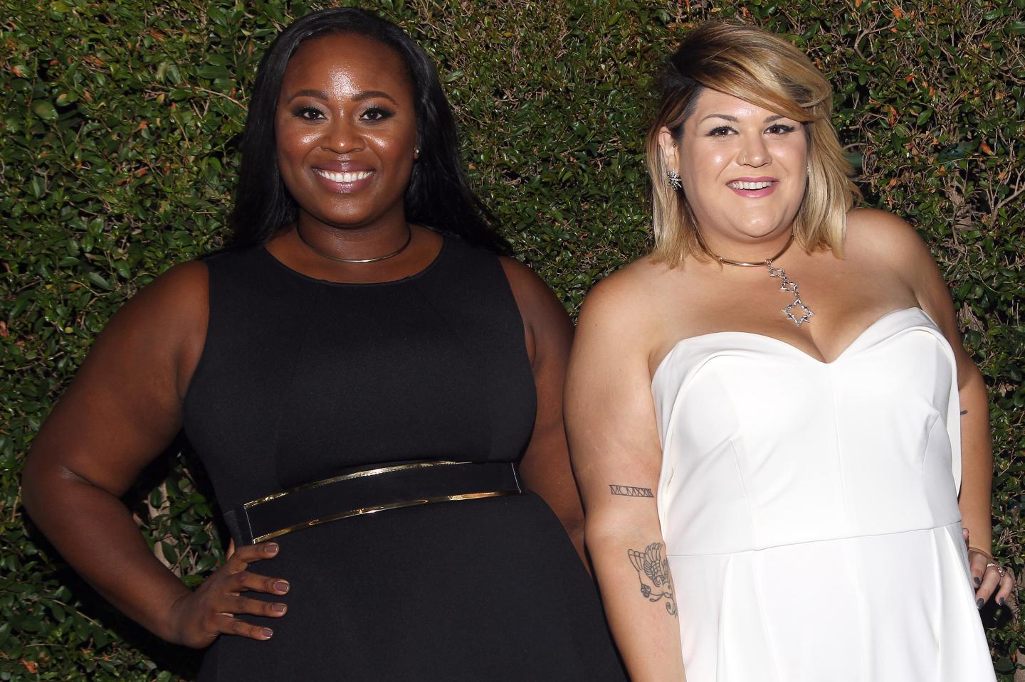 Olympic Gold Medalist Michelle Carter and Blogger Nicolette Mason at the 68th Emmy Awards wearing ELOQUII