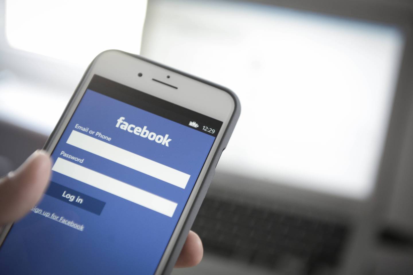 The Facebook login screen is seen is seen on an iPhone in this photo illustration on May 25, 2018.
