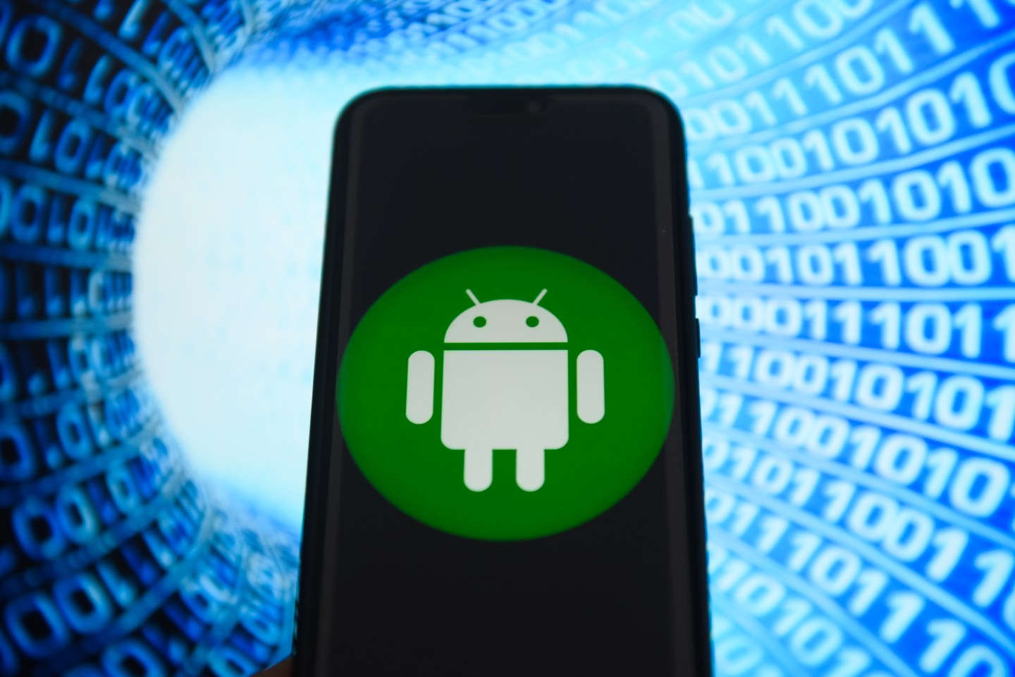 Android logo is seen on an Android mobile device