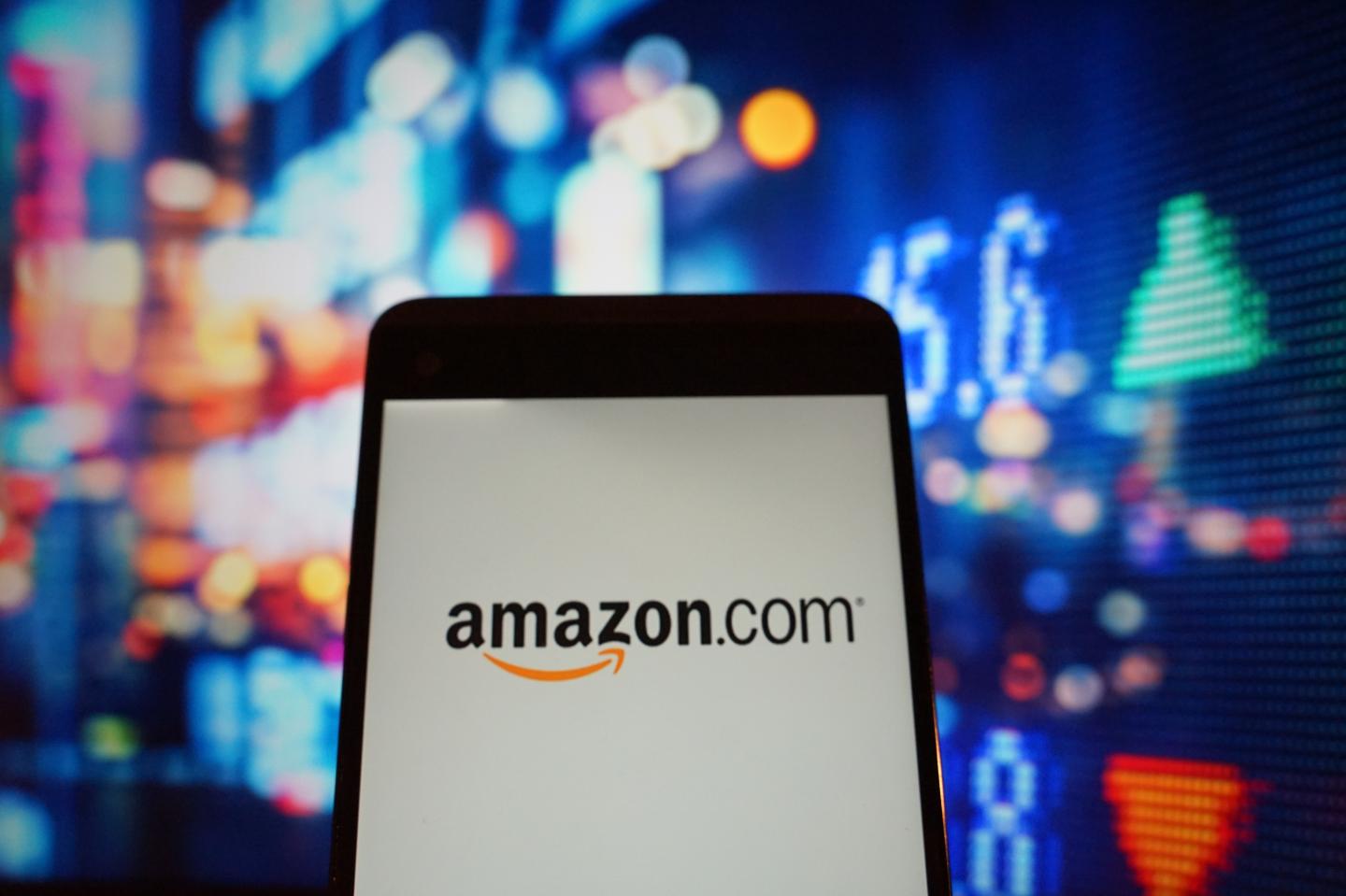 The logo of Amazon is seen in a smartphone