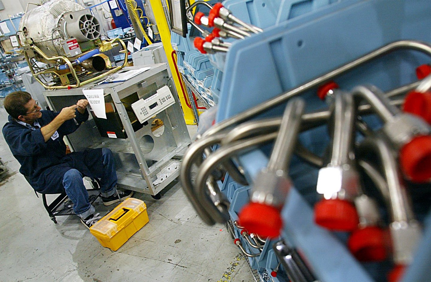 Roberto Paiva assembles a turbine at the Capstone Turbine Corp. plant in Chatsworth.