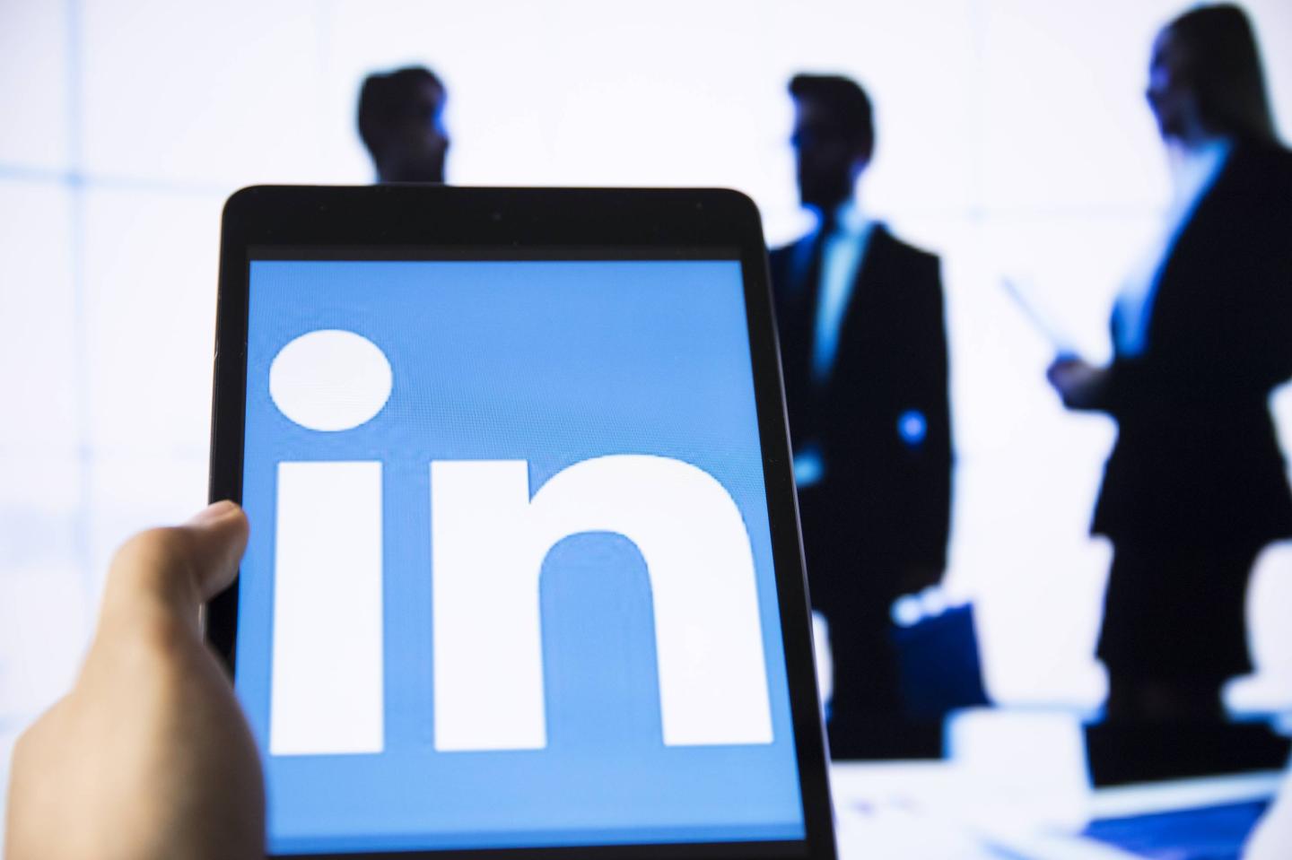 The LinkedIn Corp. app logo is displayed on an Apple Inc