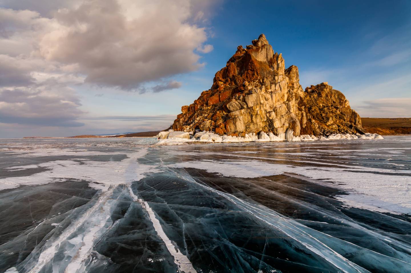 Sunset at the Rock Shamanka. Lake Baikal